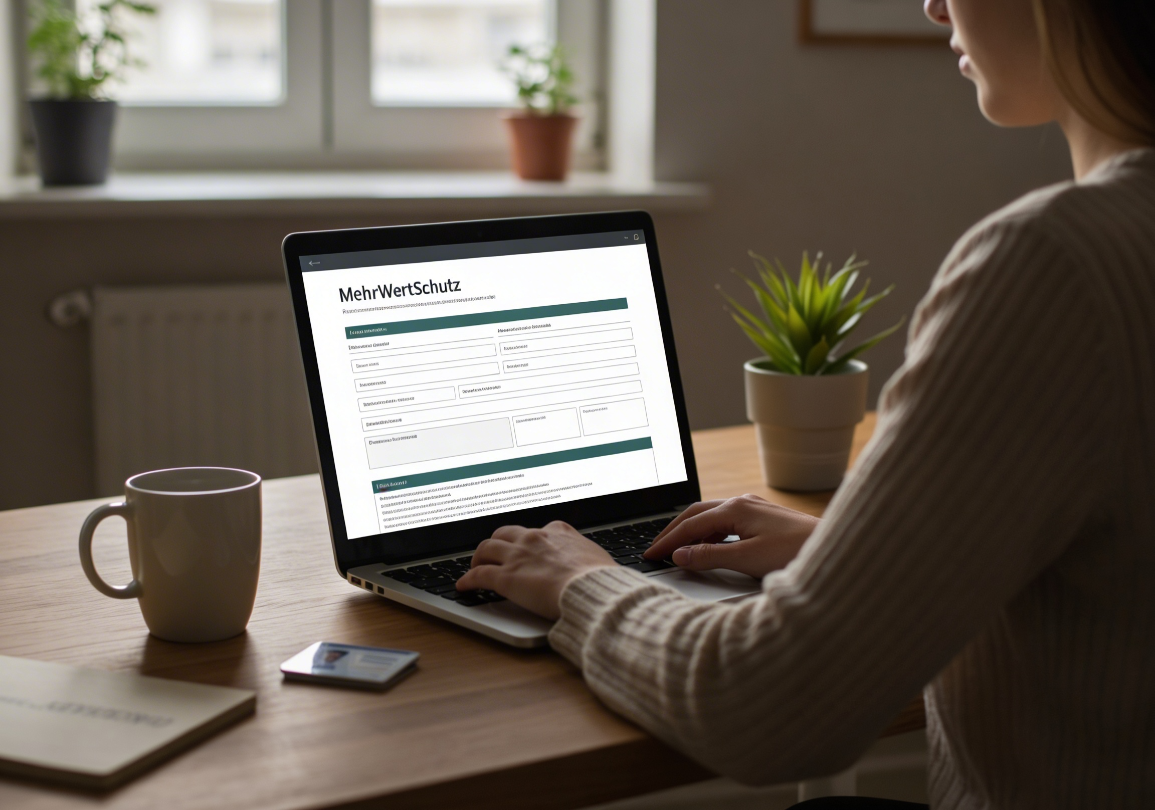 Frau nutzt Laptop auf der Website MehrWertSchutz